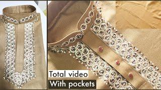 fancy kurta stitching with pockets and collar & attach cuffs total full video perfect and easy steps