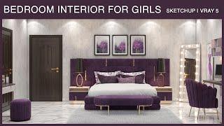 BEDROOM INTERIOR FOR GIRLS | SketchUp | Vray 5| Star Studio 3D | Naveed Aslam