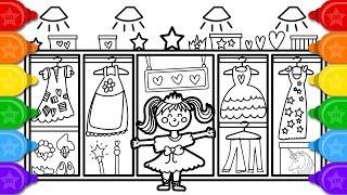 Glitter Princess Closet Coloring + Drawing Page for Kids, How to Draw Glitter Princess Coloring Page