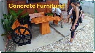 We buy some concrete furniture for our outdoor sitting area.