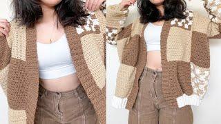 Crochet Brown Patchwork Cardigan Tutorial