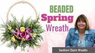 How to Make a Wood Bead Wreath for Spring | Hoop Wreath with Faux Florals