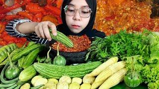 lalapan mentah sambal terasi | makan lalapan mentah tanpa nasi | asmr mukbang Indonesia