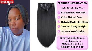 Kinky Straight Clip in Hair Extensions Natural Black 18 Inch 130g 7 Pcs Yaki Straight Clip in Hair