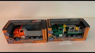 UNBOXING INCREDIBLE TRUCKS for kids SURPRISE at end : DRIVEN Logger truck and Dump truck