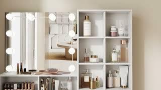 Vabches White Vanity Desk with Mirror and Lights #vabches #vabchesreview