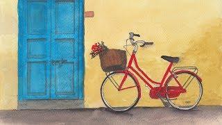 WATERCOLOR Speed Painting - Classic Bicycle Next to a Door Scene :)