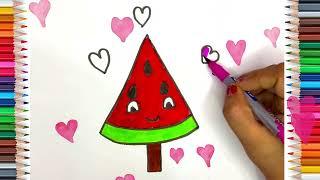 How to draw and color watermelon ice cream easy drawing