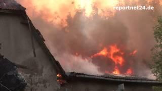 Großbrand in Nauen-Börnicke - WP-Ebereschenhof - Gebäude im Vollbrand