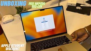 Unboxing apple macbook air M2 15inch | apple student discount | free airpods 3rd gen