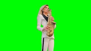 Саксофонистка играет вариант 4 Green Screen Saxophonist 4
