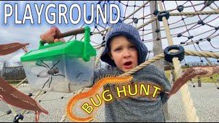 PLAYGROUND BUG HUNT for KIDS!! CENTIPEDES, Slugs, Worms, ROLY POLYS, Maggot & MORE!! Swing and Slide