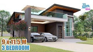 HOUSE DESIGN | 9 X 11.5 Meters with 3 Bedroom | Pinoy House