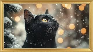 Christmas Cat ‍⬛ Frame TV art  Interior Christmas painting for visual relaxation