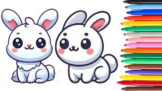 Bunny Drawing and Coloring for Kids  | Fun and Easy Art Tutorial