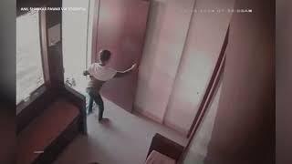 Indian Boy Calmly Exits as Leopard Enters Building