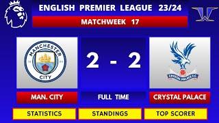 MANCHESTER CITY vs CRYSTAL PALACE | Epl Fixtures Today Matchweek 17 | Match Review & Statistics