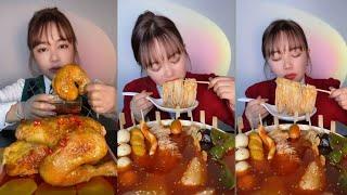 ASMR EATING delicious baked chicken and mushrooms platter | satisfying eating asmr