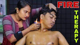 Candle Fire Massage by Barber Girl | Heavy Oil Body Massage | Head Massage & Neck Cracking | ASMR