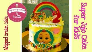 Cake for Super Jojo fan | Cake for children's birthday | whipped cream cake with chocolate toppers