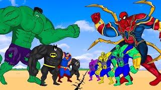 Team HULK, VENOM, SUPERMAN, BATMAN vs IRON SPIDERMAN COLOR : Evolution Mystery - SUPER HEROES MOVIE