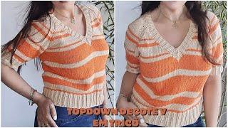 Blusa Decote V  | Tricô SEM COSTURA  | Topdown Raglan Parte 2