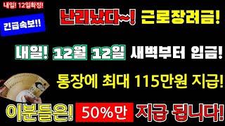 (긴급)난리났다! 내일 12월 12일 새벽부터! 통장으로 현금지급!근로장려금 이분들은! 50%만 지급 됩니다!! 최대 115만원 현금지급 본인 통장 계좌로 지급 #정부지원금,#확정