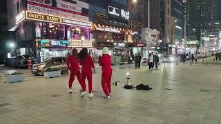 TikTok Girl Dancers in Korean Streets at Night Near Busan