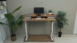 Electric Standing Desk Two Tier Drawers – 140×60 (Bamboo) – Jacob Bek