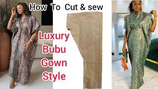 Learn How To Cut And Sew Luxury Bubu Gown Style With Pleated Shoulder