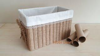 DIY Box with Paper Roll and Jute,Storage Box İdeas,Paper Roll Recycle,Cardboard Boxes İdea,Organizer