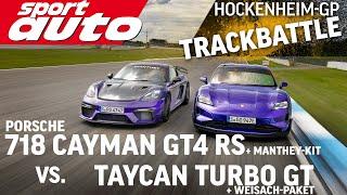 Porsche Taycan Turbo GT vs. GT4 RS Manthey Kit | Trackbattle Hockenheim-GP | sport auto