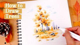 How to Draw Fall Season Trees with Ohuhu Markers