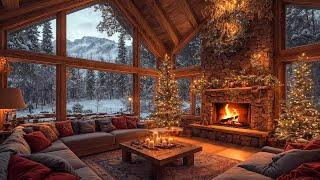 Relaxing Christmas Jazz Instrumental Music & Warm Crackling Fireplace Sound  Cozy Winter Cabin Room