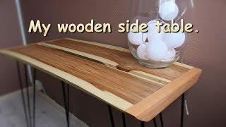 Wych elm side table with hairpin legs.