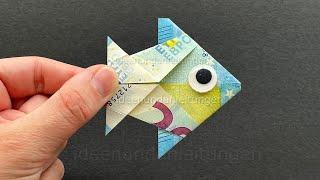 Geldscheine falten Fisch - Einfachen Fisch aus Geld falten. Geschenk zur Hochzeit oder Geburtstag 