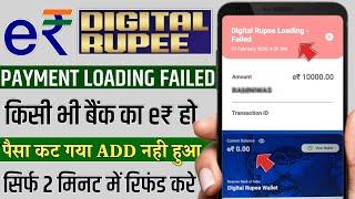 Digital rupee me Paisa load kiya payment failed ho gaya account se cut Gaya Wallet me add nahi huaa