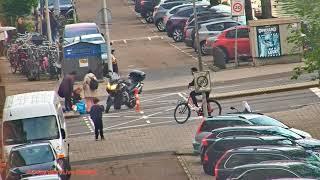 Motorcycle Crashes Into Biker in Amsterdam  Please Wear Bike Safety Helmets