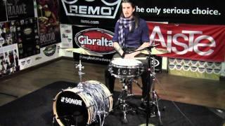 SONOR S-Classix Blue Oyster Birch with a S-Classix Black Glass Glitter Snare