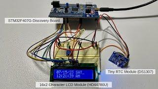 LCD Digital Clock (Tiny RTC Module / 16x2 Character LCD / STM32F407G-Discovery Board)