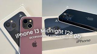 iphone 13 (midnight) aesthetic unboxing  accessories + camera test