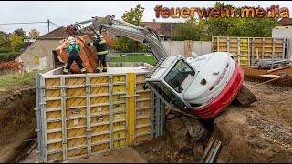 Bagger drohte in eine Baugrube zu stürzen