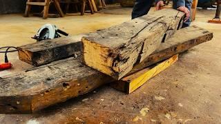 Reuse RAILWAY Sleepers Woodworking Project || Beautiful Monolithic Rustic Strong Oval Table Design