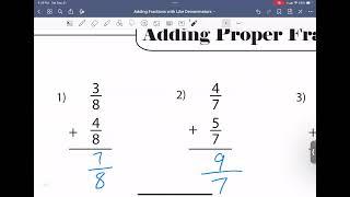 Adding Fractions with Like Denominators + Worksheet