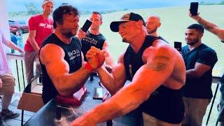 Devon Larratt vs Paul Linn East&West finals after pull #devonlarratt #armwrestling #eastvswest #1v1