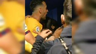 Barcelona players in the tunnel after Espanyol fans rushed the pitch.