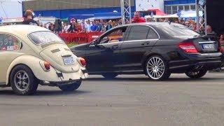 Mercedes C63 AMG vs VW Beetle oldschool Käfer 1/4 Mile Drag Race Viertelmeile Rennen Volkswagen