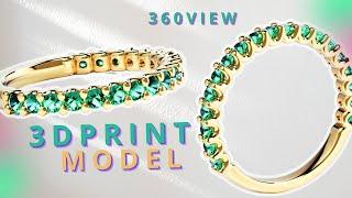 360 Render Video Half Eternity 2mm Diamond Ring 3dprint model #eternity#rhino3d#3dprinting#jewelry