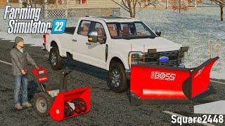 Plowing Snow With NEW Boss V Plow! (Ford F250) | FS22