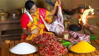 Dry Meat Recipe !!! Mutton Uppu Kandam Making and cooking in our Village House | The Mud House